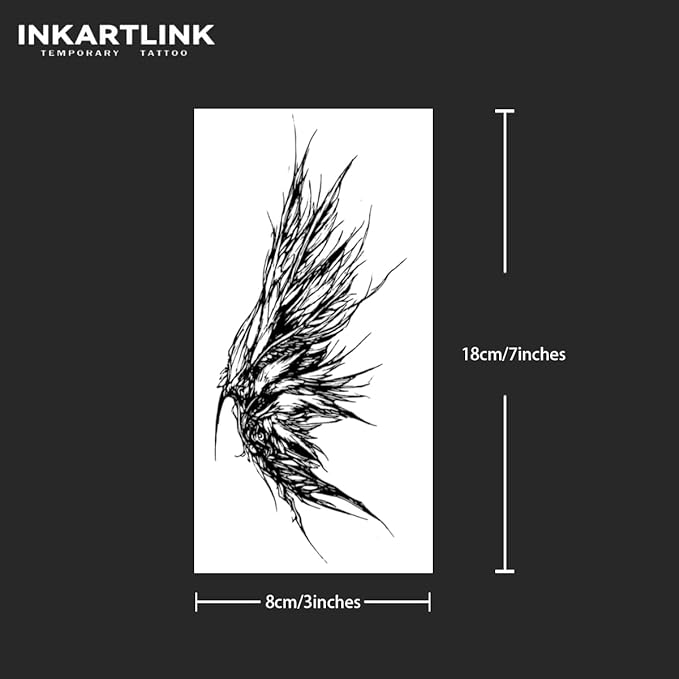 INKARTLINK Tattoo Tech, 2 Sheets Large Semi Permanent Tattoo, Adult Art Design Temporary Tattoos, Lasts 1-2 Weeks, Waterproof, Realistic Look, No Adhesive, No Reflection (Feathers Design)