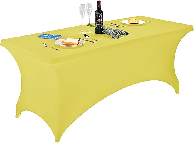 FORLIFE Spandex Table Cover - Fitted 6ft Rectangular Tablecloth, Stretch Patio Cover, Universal for Wedding, Banquet, Party (Yellow)