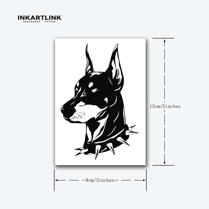 INKARTLINK Tattoo Tech, 2 Sheets Medium Semi Permanent Tattoo, Adult Art Design Temporary Tattoos, Lasts 1-2 Weeks, Waterproof, Realistic Look, No Adhesive, No Reflection (Dog Head Design)