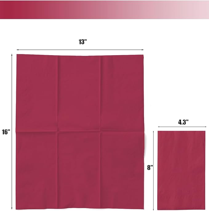 qiqee Rose Red Paper Napkins 13 * 16inch Guest Paper Disposable Towels Napkin Paper Hand Towels for Wedding, Dinner, Birthday Party, Dessert Cocktail ＆ Kitchen Napkins（ 120 Count）
