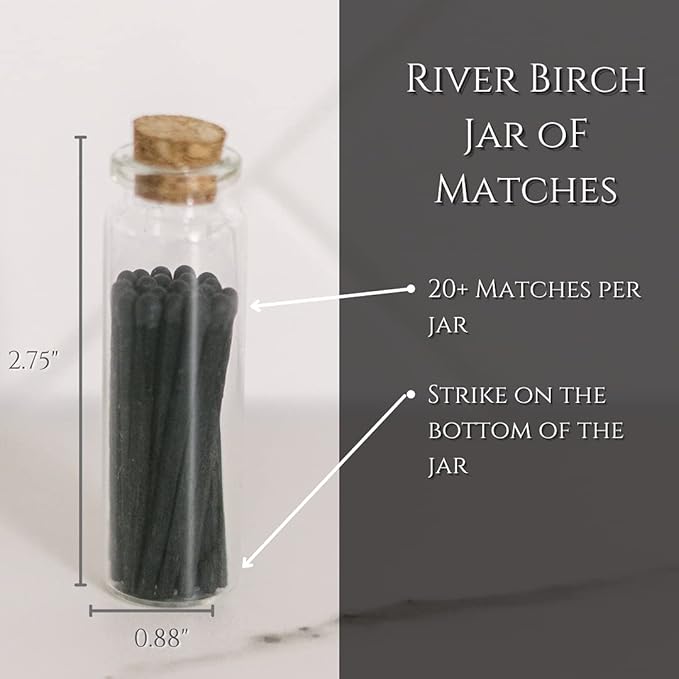 River Birch Decorative Matches in a Bottle with Striker - Colored, Cute Matches, Black Tip, 40 Each, 2 Bottles