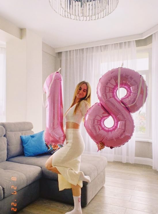 Pink Foil 8 Number Balloon 40 Inch, Helium Mylar Eight Number 8 18 28 38 48 58 80 88 Birthday Balloons, 8th Pink Women Men Wedding Anniversary, Graduations Party Supplies