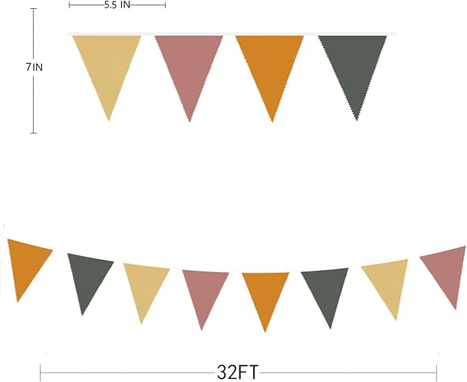 32Ft Fall Party Decorations Retro Colored Fabric Triangle Banner Flag Pennant Bunting Garland Streamers for Fall Birthday Baby Shower Autumn Thanksgiving Day Outdoor Garden Party Decor