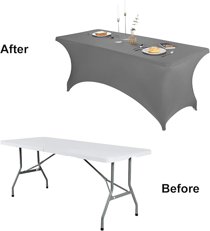 FORLIFE 2Pack Spandex Table Covers，Fitted Tablecloth for Rectangular Tables, Stretch Patio Table Covers, Universal Spandex Table Cover for Wedding, Banquet, Party (8ft, Gray)
