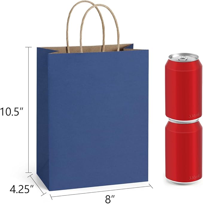 BagDream 25Pcs Navy Blue Gift Bags 8x4.25x10.5 Kraft Paper for Gifts, Shopping Retail Merchandise Grocery Sacks, Navy Blue Paper Bags with Handles Bulk Medium