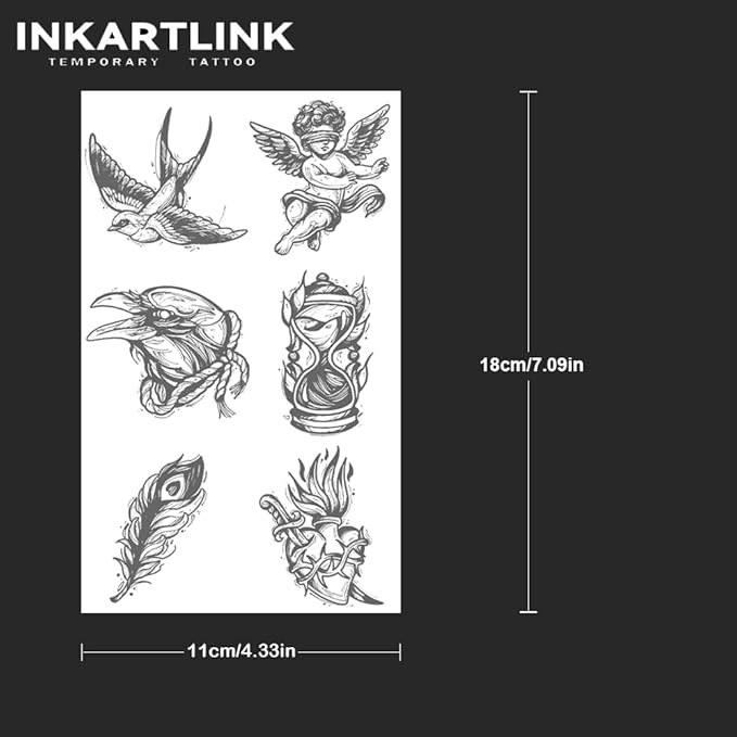 INKARTLINK Tattoo Tech, 2 Sheets Medium Semi Permanent Tattoo, Adult Art Design Temporary Tattoos, Lasts 1-2 Weeks, Waterproof, Realistic Look, No Reflection (Angel Totem)