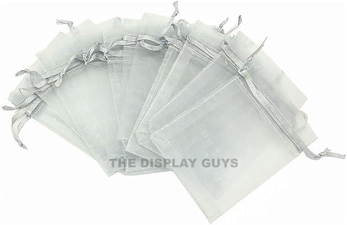 TheDisplayGuys 100-Pack XS 2 x 2 3/4" Silver Sheer Organza Gift Bags with Drawstring, Jewelry Candy Treat Wedding Party Favors Mesh Pouch