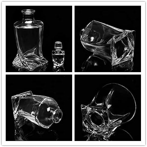Whiskey Decanter Glasses Set Lead-Free Crystal Glass Scotch Tasting Cups Wine Bottle for Drinking Irish Whisky Bourbon Tequila tumbler (Twist, 1 Decanter & 6 Glasses Set)