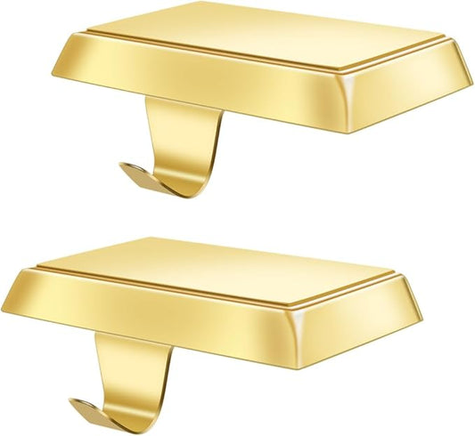 MGahyi Christmas Stocking Holder Bases - Mantel Stocking Hang Hooks for Fireplace Stand Hanger Holder Weighted Hangers for Xmas Holiday Decoration (Gold,2)