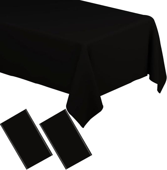 WNINK 2 Pack Black Tablecloths Disposable Table Covers 54" x 108" Table Cloths for BBQ Birthday Picnic Bridal Shower Engagement Wedding Plastic Table Cloths for Parties
