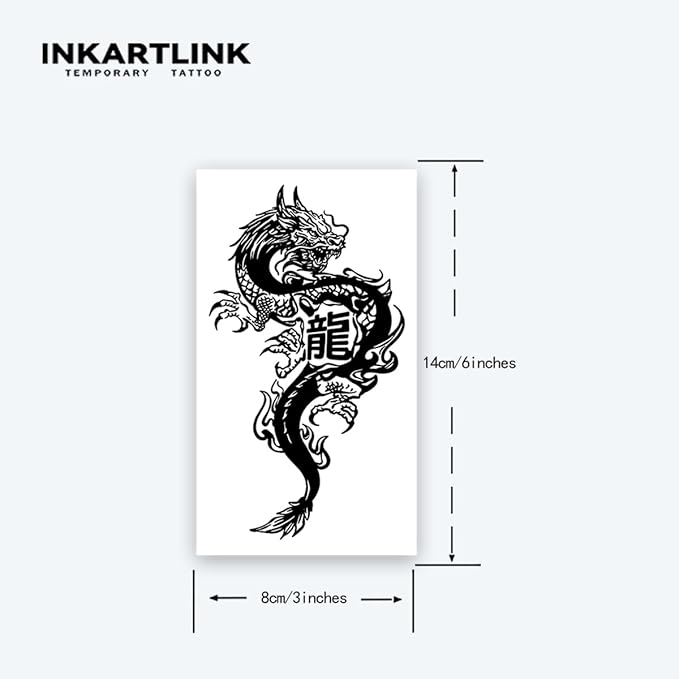INKARTLINK Tattoo Tech, 2 Sheets Large Semi Permanent Tattoo, Adult Art Design Temporary Tattoos, Lasts 1-2 Weeks, Waterproof, Realistic Look, No Adhesive, No Reflection (Chinese Dragon Design)
