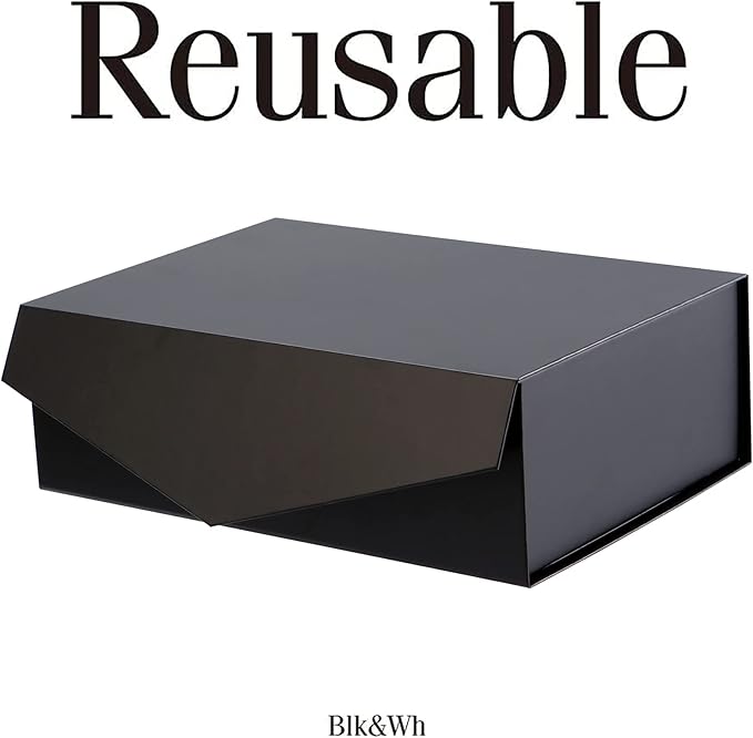 BLK&WH Gift Box - 11.5x8.1x3.8 Inches, Black, Large, Magnetic Groomsman Box (Matte Black)