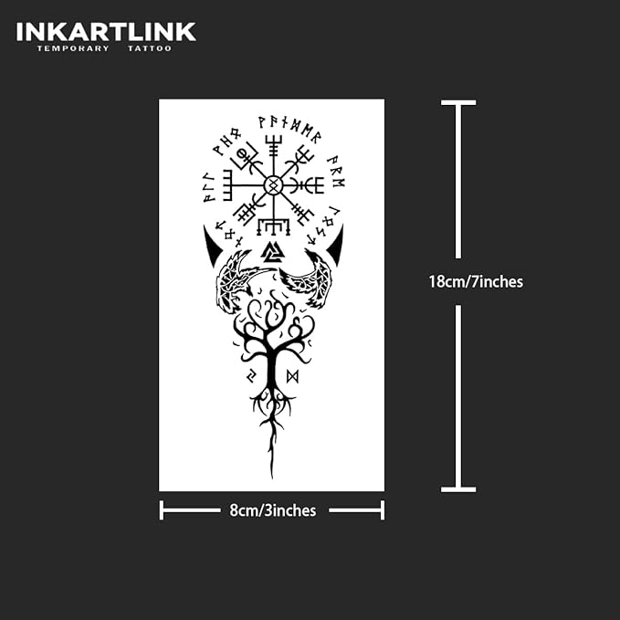 INKARTLINK Tattoo Tech, 2 Sheets Large Semi Permanent Tattoo, Adult Art Design Temporary Tattoos, Lasts 1-2 Weeks, Waterproof, Realistic Look, No Adhesive, No Reflection (Ancient Symbols)