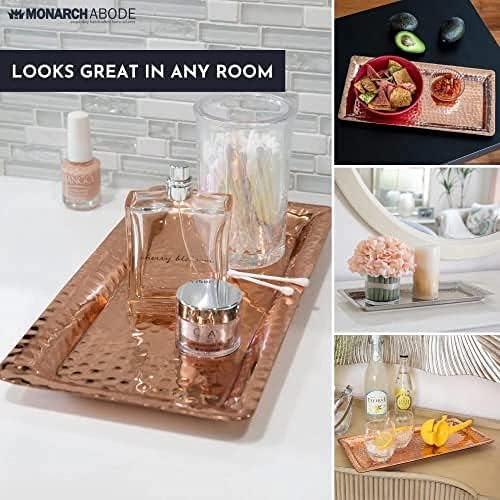 Monarch Abode Hand Hammered Metal Serving Tray, 16-Inch Nickel Finish – Rectangle Serving Platter, Large Serving Tray for Party, Fruit Platter, Dessert Trays, Serving Dishes