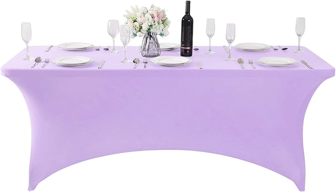 FORLIFE 4Pack Spandex Table Covers，Fitted Tablecloth for Rectangular Tables, Stretch Patio Table Covers, Universal Spandex Table Cover for Wedding, Banquet, Party (6ft, Lavender)