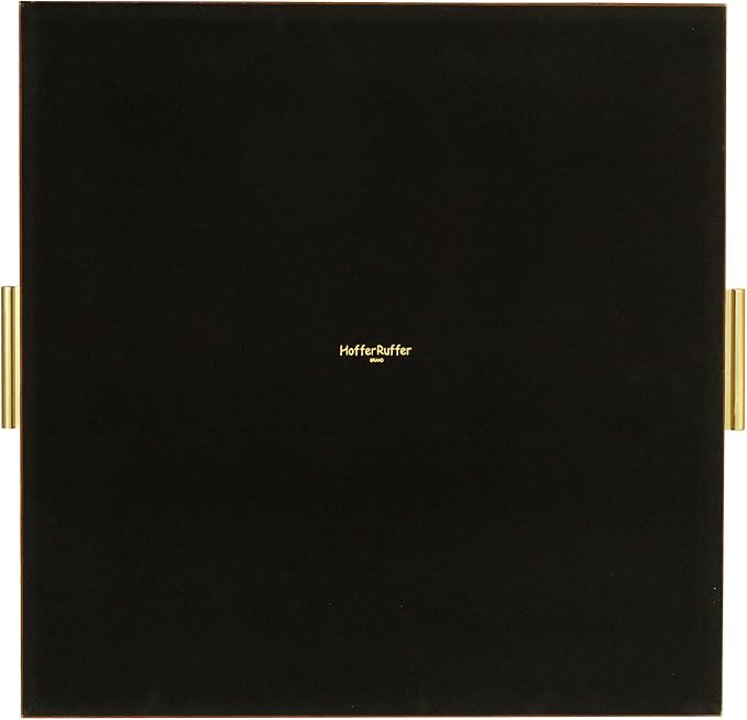 HofferRuffer Extra Large Square Serving Tray, Elegant Faux Leather Ottoman Tray with Gold Hardware Handles, Serve Tea, Coffee or Breakfast in Bed, 24 x 24 inches (Brown Shagreen)