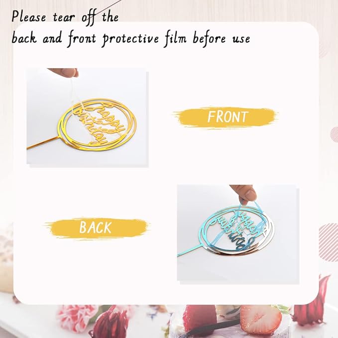 BEISHIDA Cake Topper Gold 27 Pack Cupcake Topper with Mini Balls, Happy Birthday Acrylic Toppers, Cake Decorations with Insert Pick DIY for Anniversary Wedding Baby Shower Party(Gold/Black)