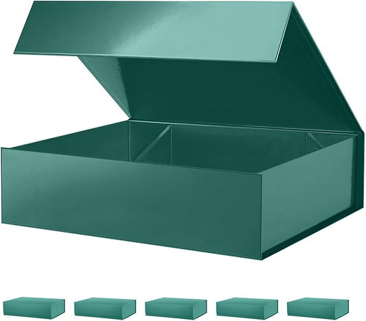 PACKHOME 6 Large Christmas Gift Boxes 13.5x10x3.5 Inches, Sturdy Shirt Boxes with Magnetic Lids for Multiple Occasions (Glossy Green)