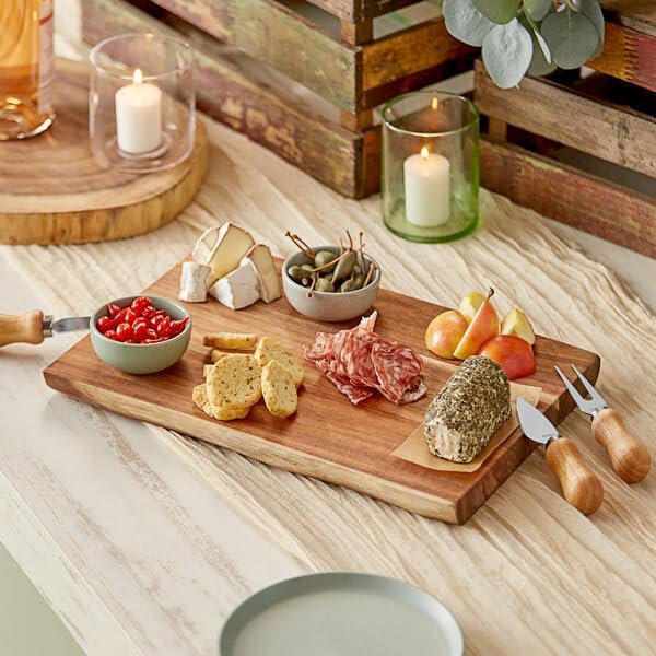 Live Edge Acacia Wood Serving Board, Brown, 14 x 9.5 Inches, Rectangular, Pre-Seasoned, with Hanging Hole for Charcuterie and Appetizers