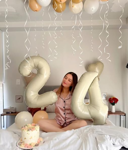 40 Inch Cream White Mylar Foil Number 6 Birthday Balloon, Digital Balloons for 6 16 Boy Girl Party Decorations Supplies, Big Helium Balloon Numbers for 26 36 46 60 Men Women Anniversary