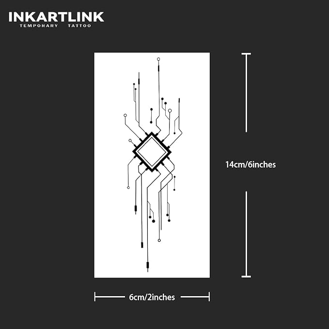 INKARTLINK Tattoo Tech, 2 Sheets Medium Semi Permanent Tattoo, Adult Art Design Temporary Tattoos, Lasts 1-2 Weeks, Waterproof, Realistic Look, No Adhesive, No Reflection (Interlligence)