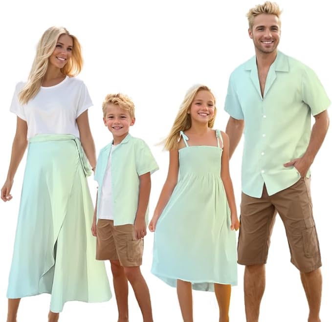 Cromoncent Matching Hawaiian Outfits for Family, Dad and Son Matching Luau Beach Tropical Shirts Mommy Daughter Tropical Sets