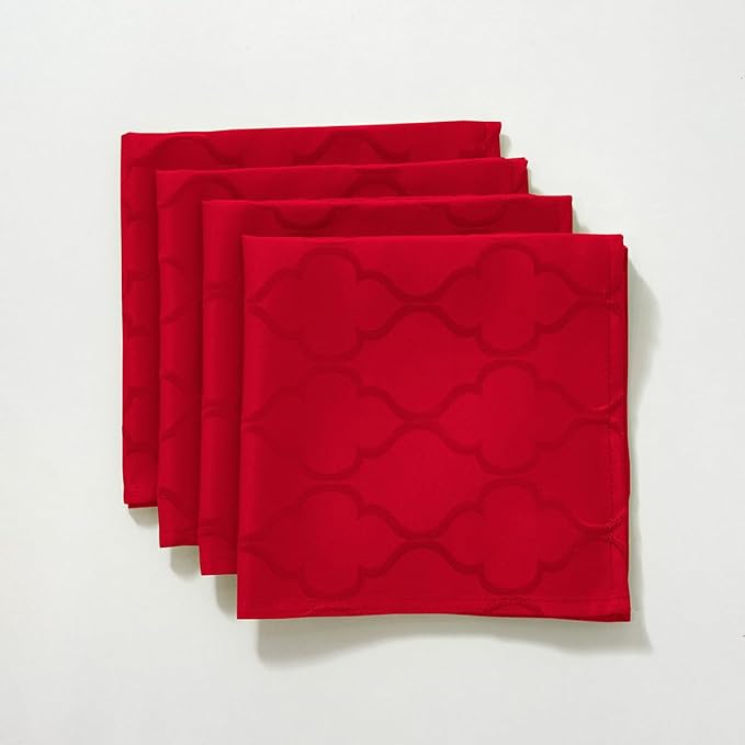 SASTYBALE Christmas Cloth Napkins 20 x 20 Inch, Flower Pattern 4 Pieces Solid Washable Comfortable Napkins for or Xmas Holiday Party Decor (Red, 20” X 20” Napkin)