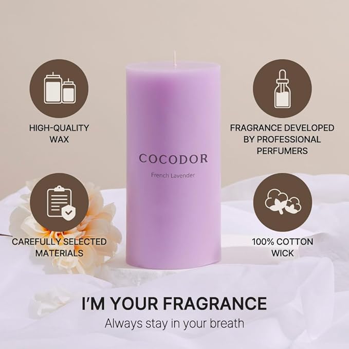 COCODOR Scented Pillar Candles, 3x6 Inch, Rose Perfume, Candle Set of 3, Long Buring 85 Hours, Candles for Weddings, Party, Dinner, Home Decor.