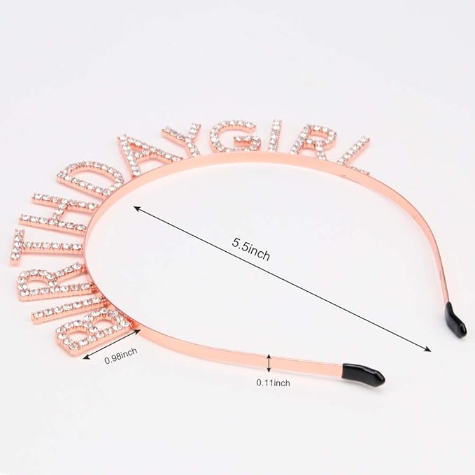 AOPRIE Birthday Girl Crown for Women with Sash Rose Gold Tiara for Women Headband Princess Crown Rhinestone Happy Birthday Accessories