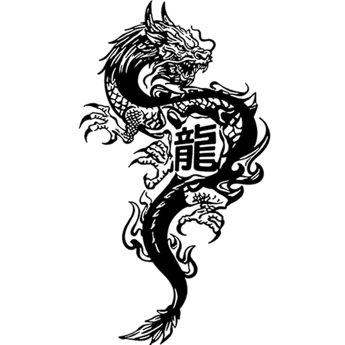 INKARTLINK Tattoo Tech, 2 Sheets Large Semi Permanent Tattoo, Adult Art Design Temporary Tattoos, Lasts 1-2 Weeks, Waterproof, Realistic Look, No Adhesive, No Reflection (Chinese Dragon Design)