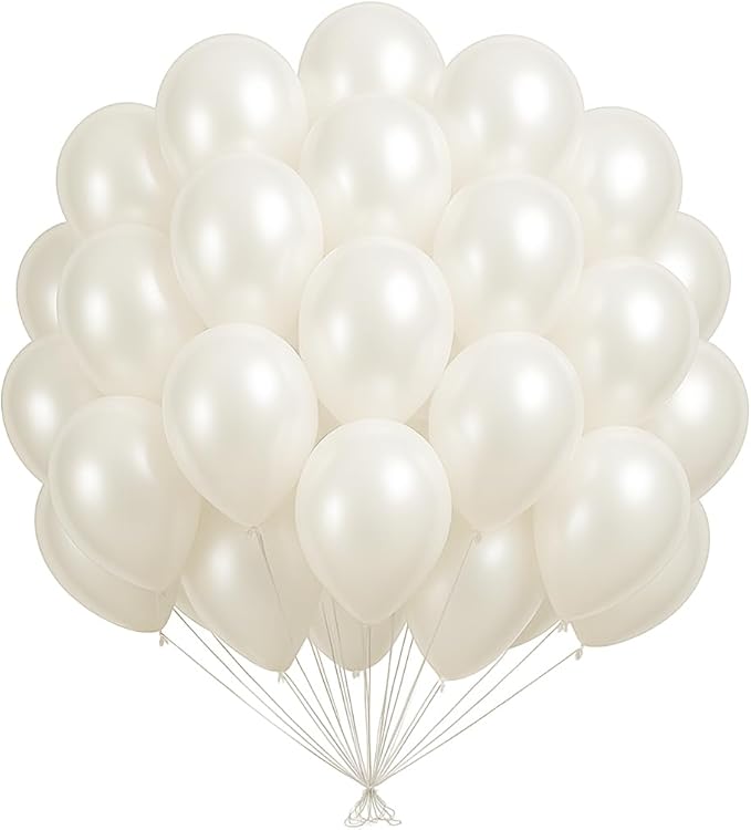 Pearl White Balloons 100 Pack, 12 Inch Latex Helium Pearl White Balloons Garland for Elegant Birthday Wedding Baby Shower Graduation Arch Party Decorations
