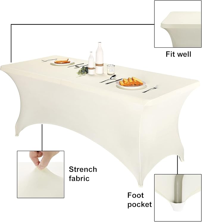FORLIFE Spandex Table Covers，Fitted Tablecloth for Rectangular Tables, Stretch Patio Table Covers, Universal Spandex Table Cover for Wedding, Banquet, Party (8ft, Ivory)