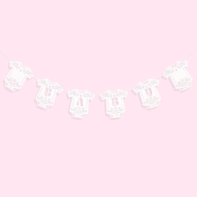 Lace Bodysuit Baby Shower Banner - Papel Picado Gender Reveal Party Decor, Baby Bodysuit Onesie Banner
