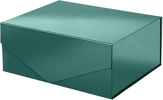 PACKHOME Christmas Gift Box 9x6.5x3.8 Inches, Rectangle Collapsible Box with Magnetic Lid for Xmas Gift Packaging (Glossy Dark Green)