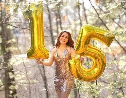 Large Gold 40 Inch Birthday Number 15 51 Balloon, 15th 51 Birthday Anniversary Celebration Decorations, Foil Mylar Helium Numbers 15 Balloons Girl Boy Party Supplies