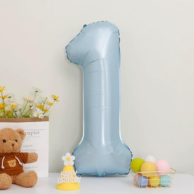 40 Inch Matte Blue 1 Number Balloons Light Blue Number 1 Foil Balloon Mylar Helium Balloon for Birthday Party Decoration Wedding Anniversary Supplies (Number 1)
