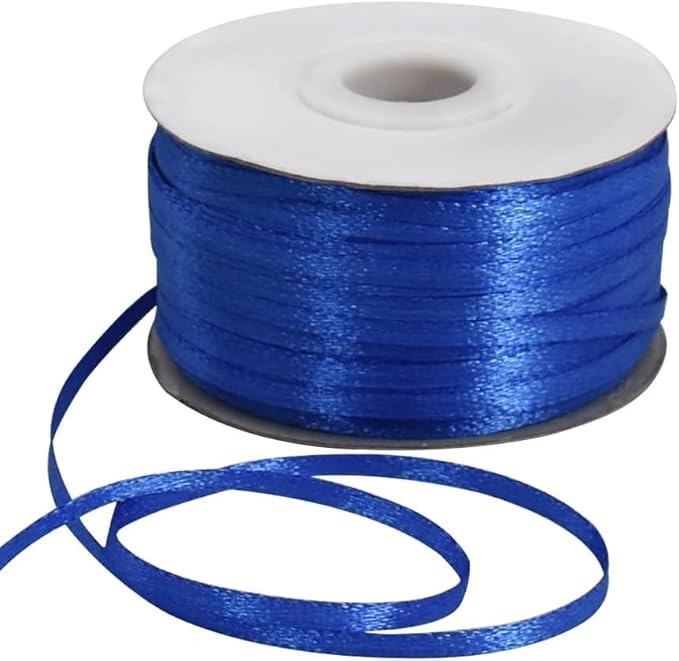 1/8 Inch x 200 Yards Royal Blue Thin Solid Satin Ribbon Spool Double Face Woven Polyester Fabric Ribbons for Crafts Hanging Tags Invitation Card Balloons Bouquet Hair Gift Wrapping Party Decoration