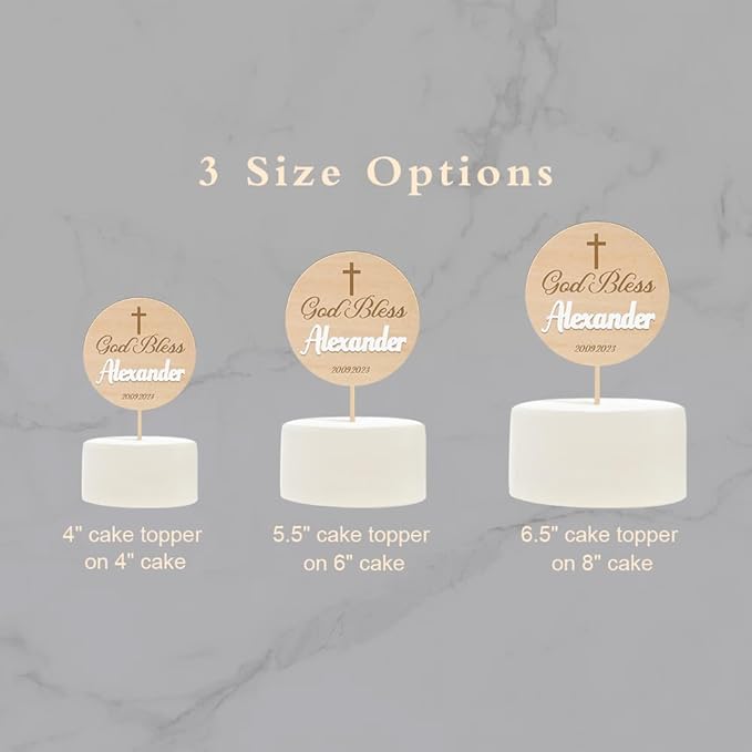 Personalized Baptism Cake Topper 3D Wood & Acrylic Custom Name & Date God Bless Cake Topper Decoration (Design 02)