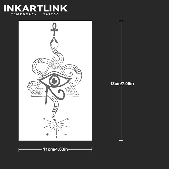 INKARTLINK Tattoo Tech, 2 Sheets Medium Semi Permanent Tattoo, Adult Art Design Temporary Tattoos, Lasts 1-2 Weeks, Waterproof, Realistic Look, No Reflection (Eye of Horus)