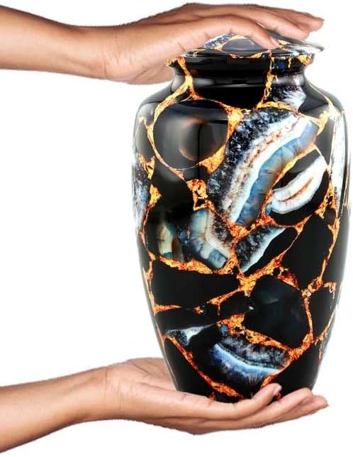 Memorial Cremation Urns for Human Ashes | Handcrafted Large Burial Marble Finish Adult Cremation Urn, Funeral Decorative Urns for Female & Male | 200 lbs with Velvet Bag (Luxury Black)