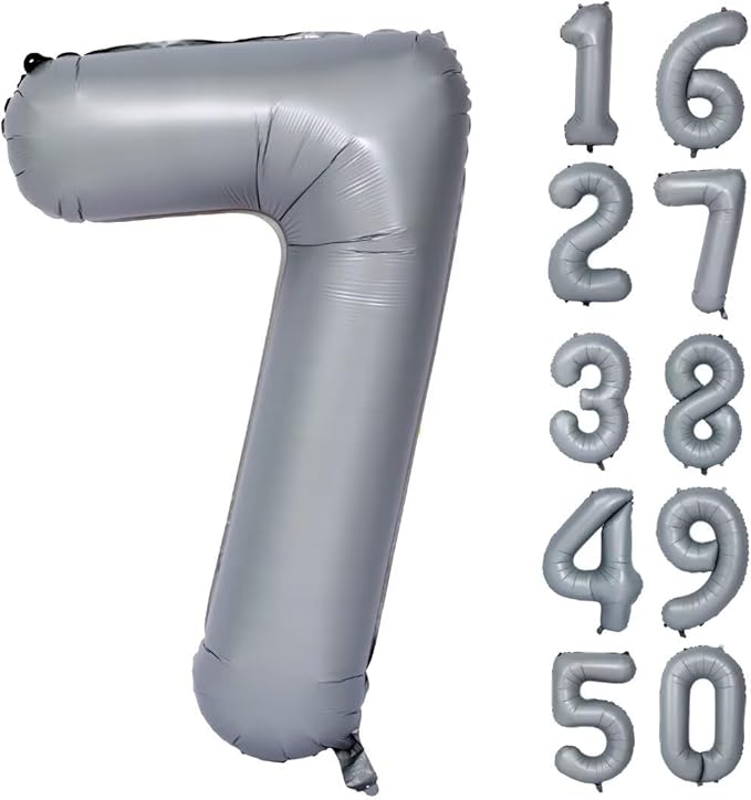 40in Gray Number 7 Balloons Big Foil Mylar Party Balloons for Girls Boys 7th Birthday Party Decorations Supplies