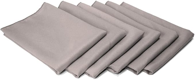 TableLinensforLess 17"x17" Polyester Cloth Napkins, Set of 6 (Silver) | Easy-Care, No-Iron Finish, Superior Color Retention, Machine Washable