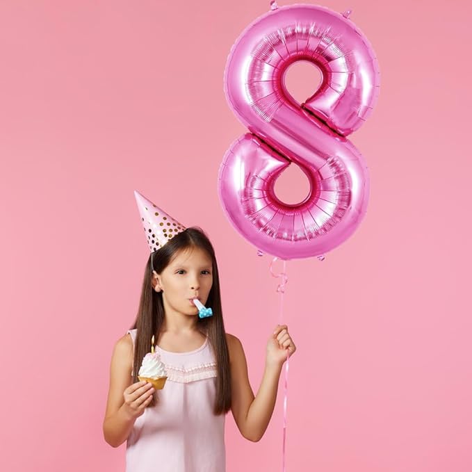 Pink Number Balloons, Large Hot pink Number 8 Balloon 40 Inch Pink 8 Balloon for Men Women Boys Girls 8th Birthday Party Decoration