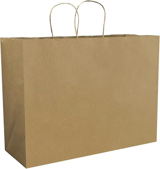 FACEBAG 100Pcs Brown Paper Bags with Handles Bulk, 16x6x12 Inches,Large-sized Kraft Paper Shopping Bags&Gift Bags for Party Favors，Grocery Shopping & Retail，Reusable & Durable