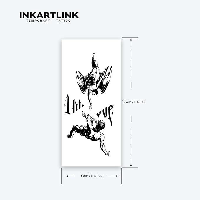 INKARTLINK Tattoo Tech, 2 Sheets Large Semi Permanent Tattoo, Adult Art Design Temporary Tattoos, Lasts 1-2 Weeks, Waterproof, Realistic Look, No Adhesive, No Reflection (Salvation Angel Design)