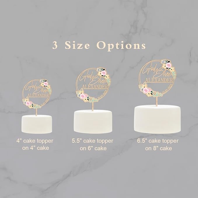 Personalized God Bless Cake Topper Custom Name & Date Baptism Christening Communion Cake Topper Decoration (Design 01)