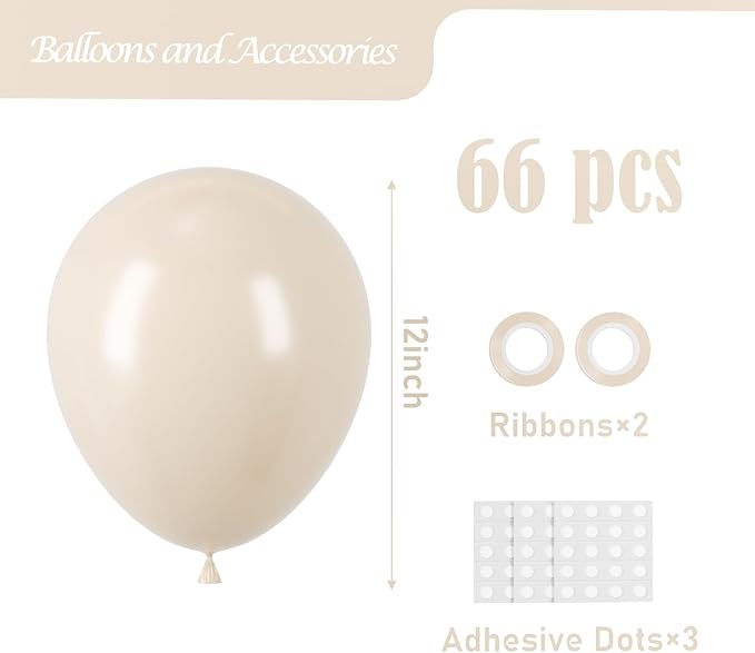 White Sand Balloons, 66pack 12inch Sand White Latex Party Balloons for Wedding, Bridal, Baby Shower, Birthday, Graduation, Anniversary, Bachelorette, Engagement Party Decorations