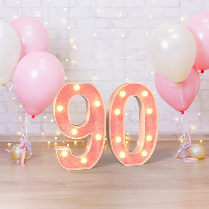 Marquee Numbers Light up LED, Pink Glitter Plastic Numbers Sign, Night Light Decor for Graduation Engagement Wedding Baby Shower Birthday