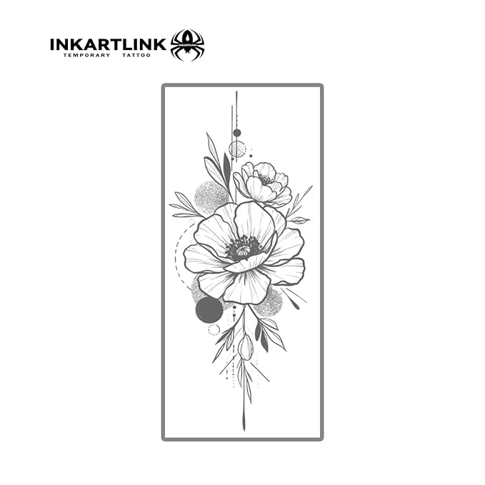 INKARTLINK Women's Semi-Permanent Floral Temporary Tattoos - Adult Art Design, Cruelty-Free, Waterproof, Non-Reflective (Flower 19)