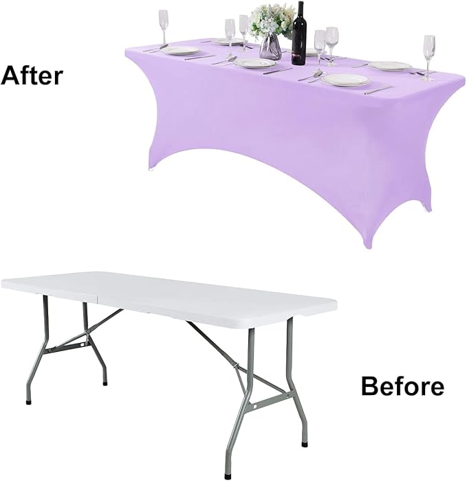 FORLIFE 2Pack Spandex Table Covers，Fitted Tablecloth for Rectangular Tables, Stretch Patio Table Covers, Universal Spandex Table Cover for Wedding, Banquet, Party (8ft, Lavender)
